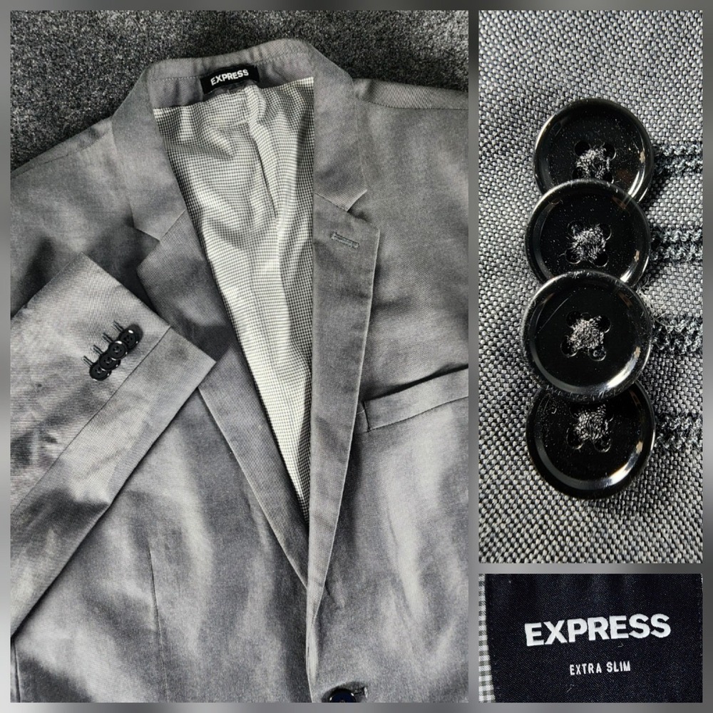 Express Extra Slim Gray Cotton Blazer Jacket 44R Mens 2-Button Modern Coat